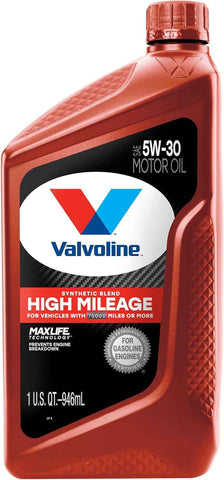 Valvoline High Mileage with MaxLife Technology 5W-30 Synthetic Blend Motor Oil 1 Quart
