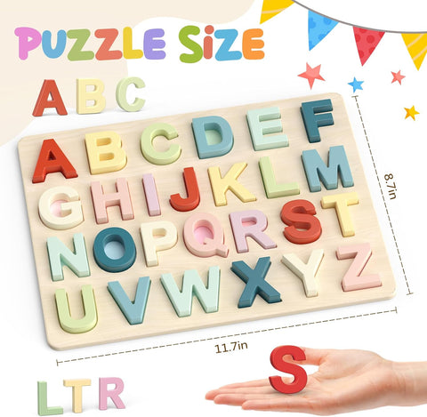 Zeoddler Alphabet Puzzles, ABC Preschool Learning Toys, Wooden Toys for Toddlers, Alphabet Shape Puzzles for Kids, Gift for Girls Boys