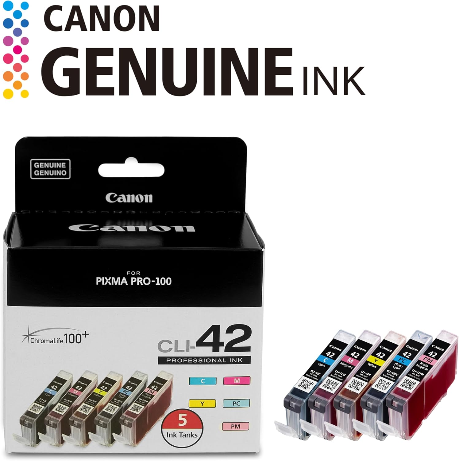 Canon CLI-42 Genuine Five Color Pack, Compatible with PIXMA PRO-100 Printers