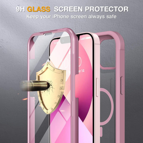 Miracase for iPhone 13 mini Case 5.4",Built-in Screen Protector,Dark Pink