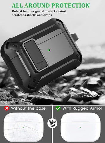Olytop for Airpods Pro 3 Case with Lock Clip, Rugged Apple Airpods Pro 3rd Generation Cover 2025 Men Women, Armor Shockproof iPod Pro3 Gen Protective Hard Shell with Carabiner&Cleaner kit, Black