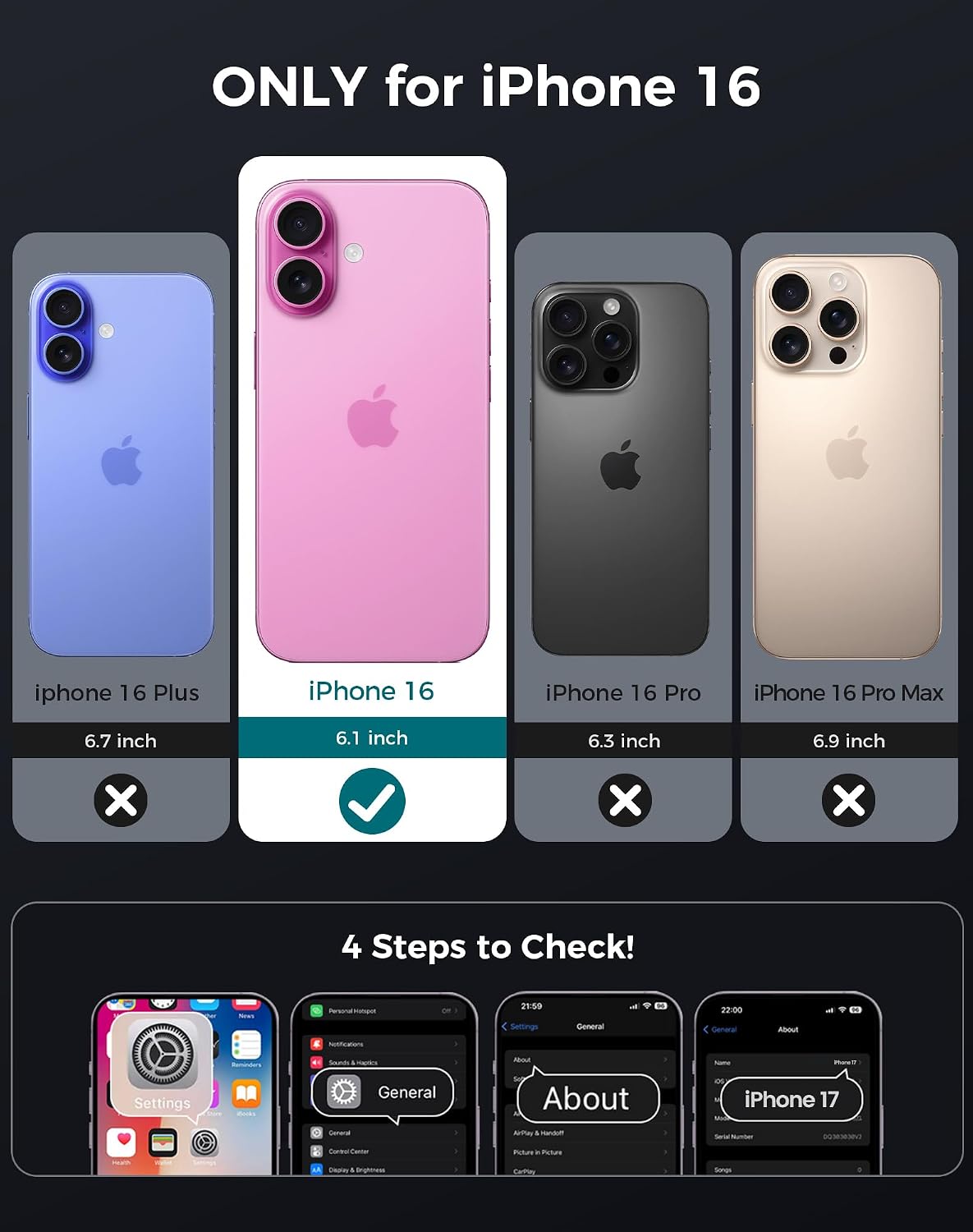 Goton 3 in 1 for iPhone 16 Case with Privacy Screen Protector Blue