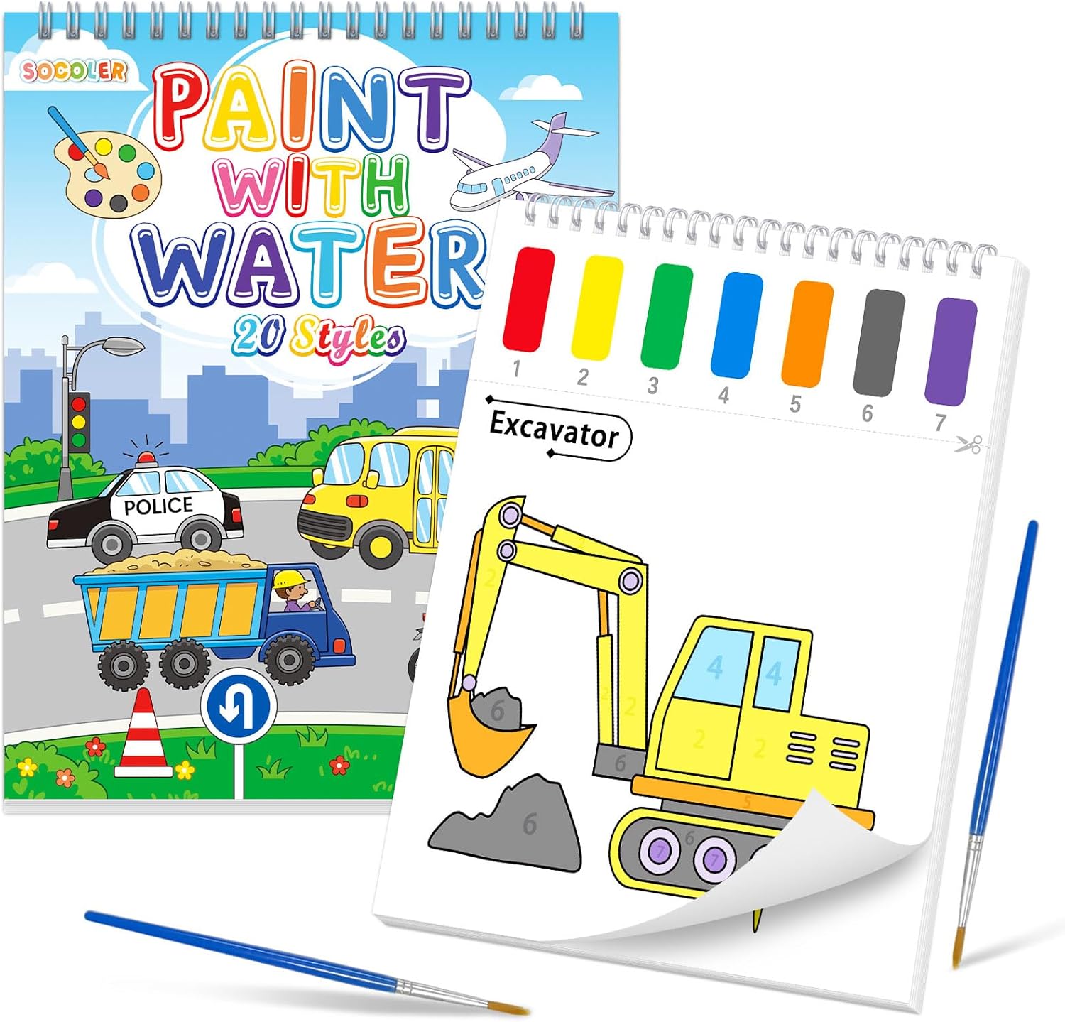 SOCOLER Paint with Water Coloring Books for Kids & Toddlers Boy-Traffic