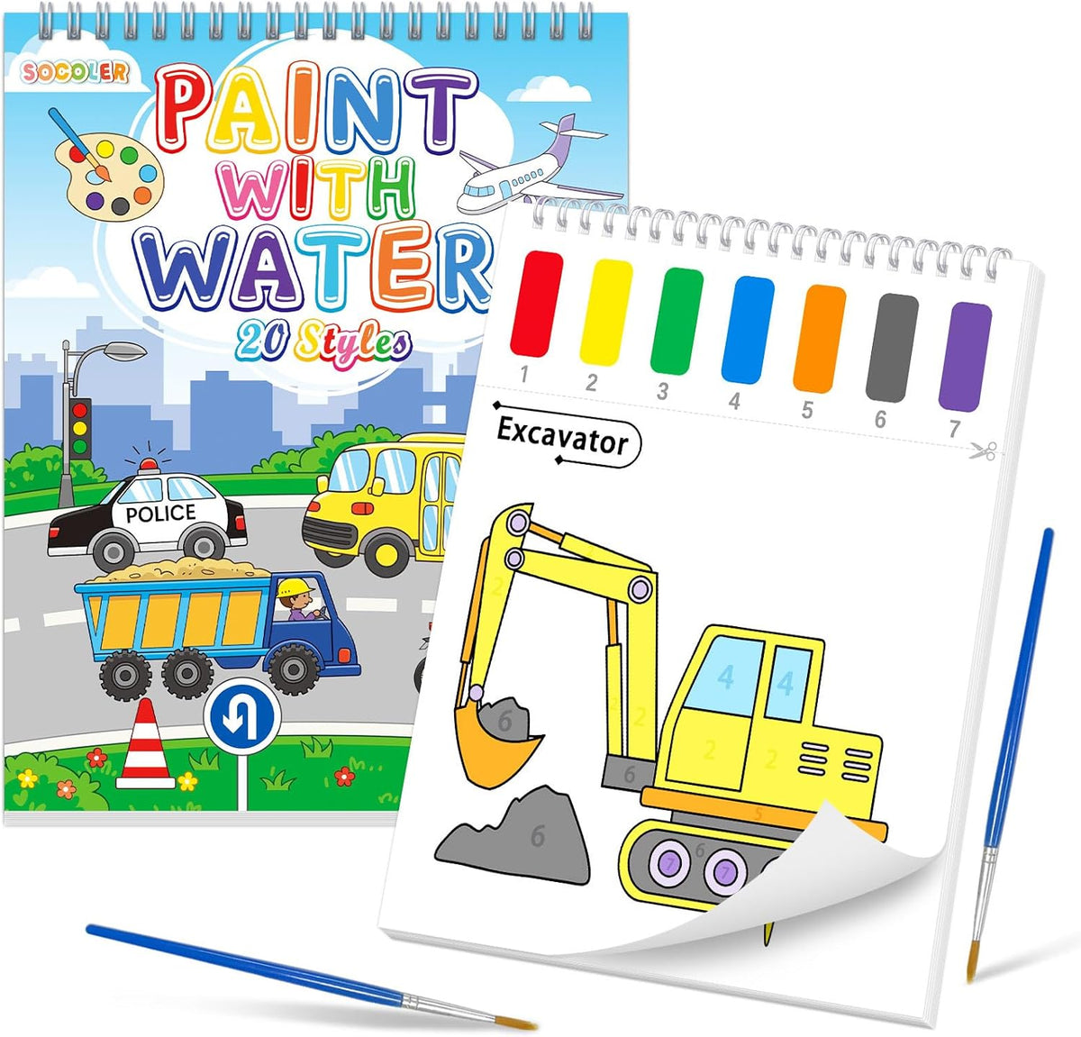 SOCOLER Paint with Water Coloring Books for Kids & Toddlers Boy-Traffic