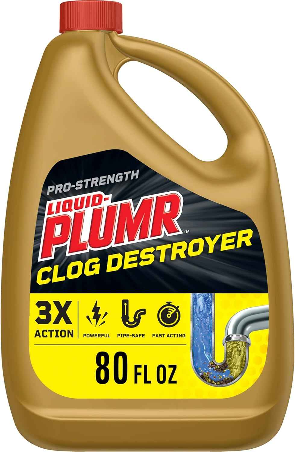 Liquid-Plumr Pro-Strength Full Clog Destroyer, Bathroom & Kitchen Sinks, Shower and Tub Drain, Safe for Pipes, Liquid Drain Cleaner, 80 Fluid Ounces