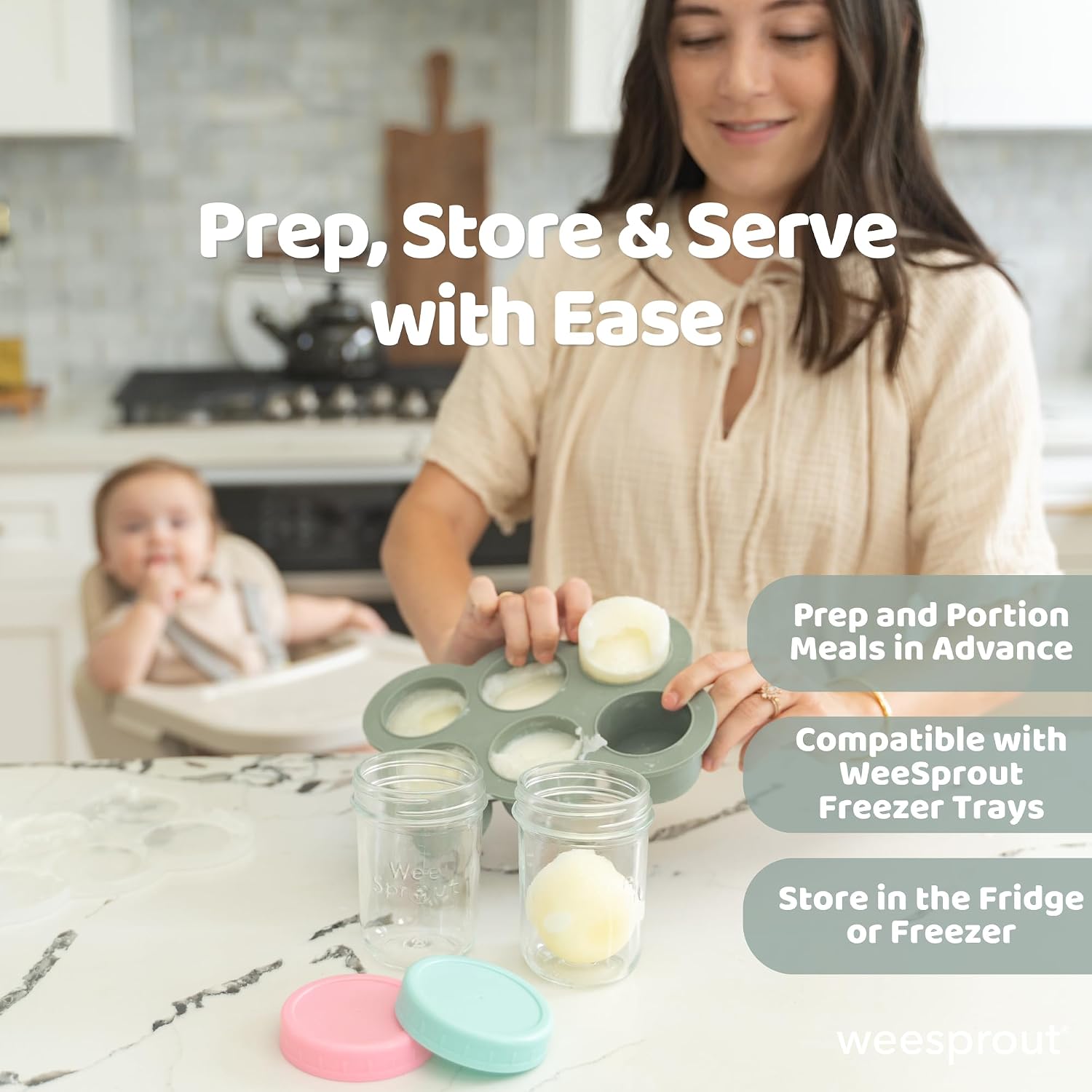 WeeSprout Baby Food Storage Glass Jars w/Lids (4 oz, 12 Pack) Pastel Variety, Snack, Reusable Small Containers, Fridge or Freezer, Microwave & Dishwasher Safe, Essentials for Infants