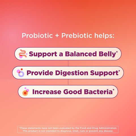 OLLY Probiotic + Prebiotic Gummy, 500 million CFUs, Peachy Peach - 30 Count