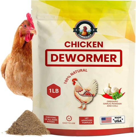 Natural Chicken Dewormer Powder, Chili Mix Formula, 1LB XL Pouch, Poultry Wormer for Laying Hens, Egg Safe, Gut Health Support, US-Made for Backyard Flocks