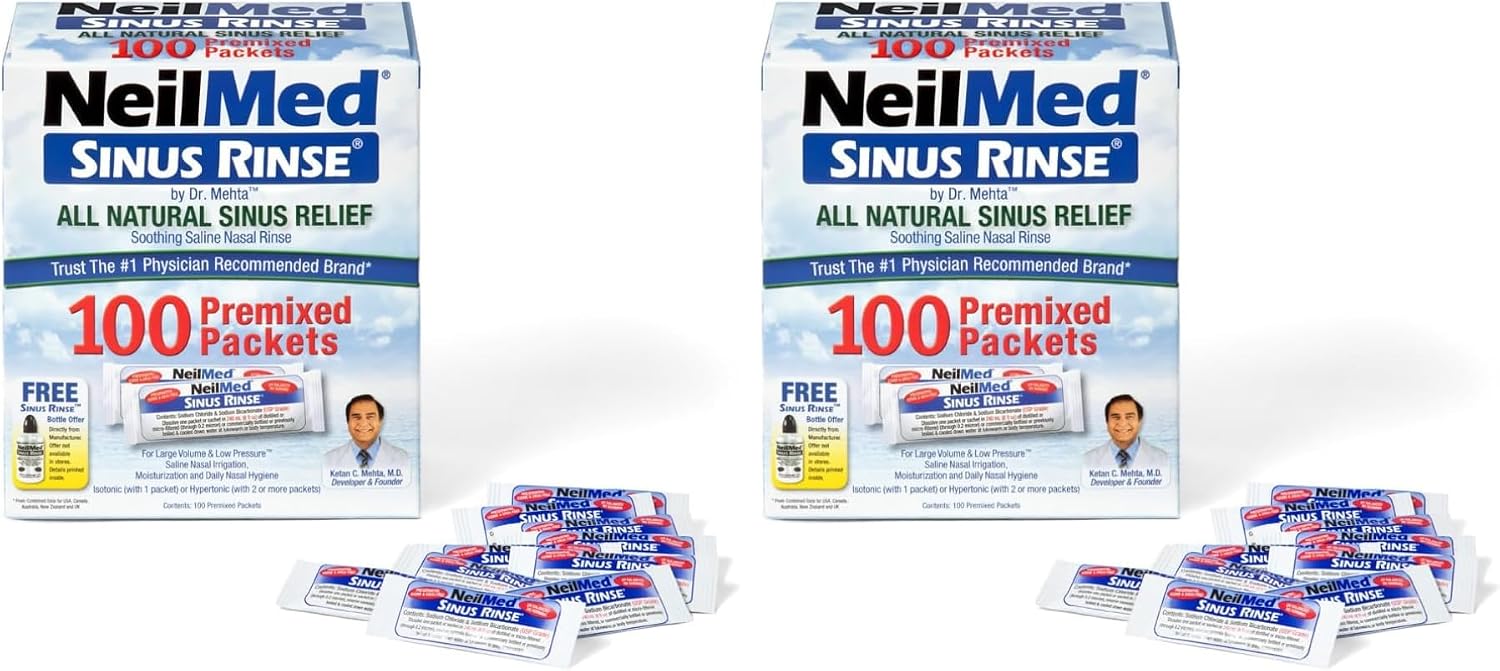 NeilMed Sinus Rinse All Natural Relief Premixed Refill Packets 100 Count (Pack of 1)