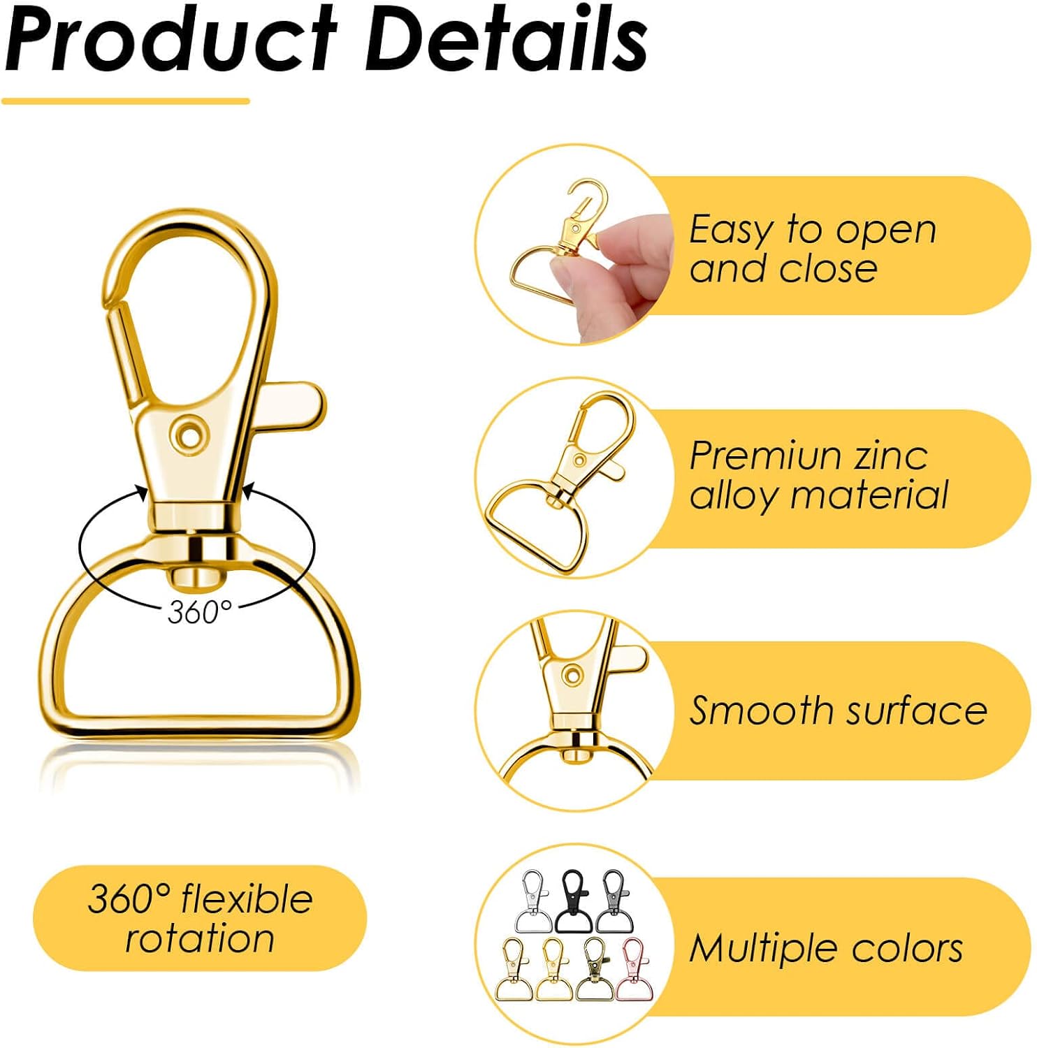 Swivel Clasp Hooks, Anezus 80Pcs Key Chain Clip Hooks, D Ring Clip Lanyard Hardware for Keychain Making, Lanyard Making, Purse Hardware, DIY Craft (1” Inside Width)