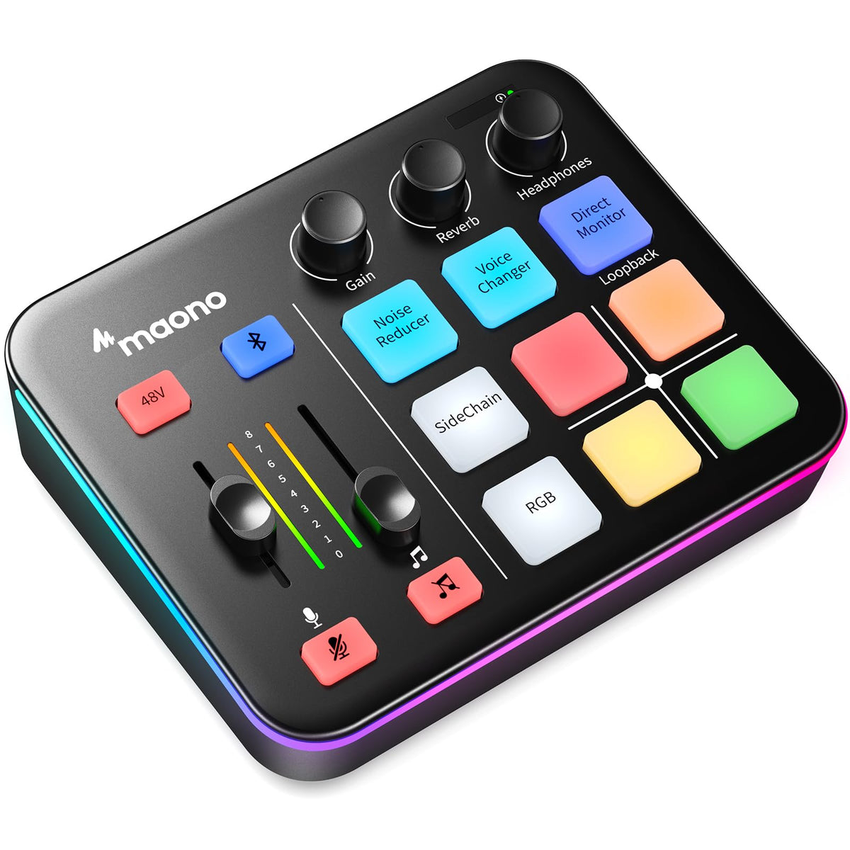 MAONO Gaming Audio Mixer, Audio Interface with Pro-preamp, RGB, Bluetooth, 48V Phantom Power for Live Streaming, Podcasting, Content Create, Gaming MaonoCaster G1 NEO (BLACK)