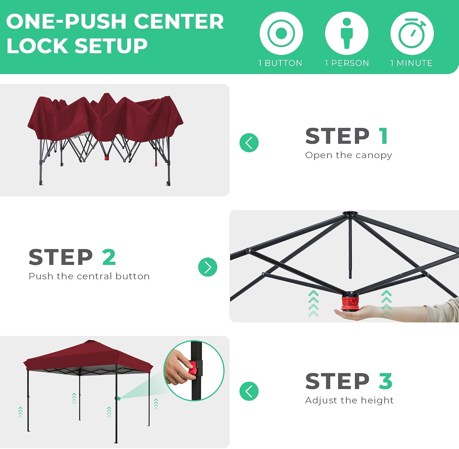 JEAREY 10x10 Pop Up Canopy Tent, Easy Up Outdoor Market Canopy, Red
