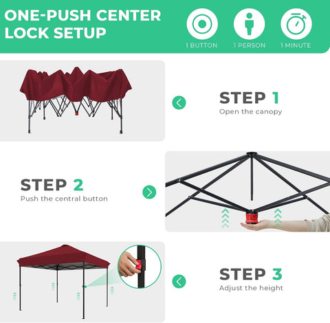 JEAREY 10x10 Pop Up Canopy Tent, Easy Up Outdoor Market Canopy, Red