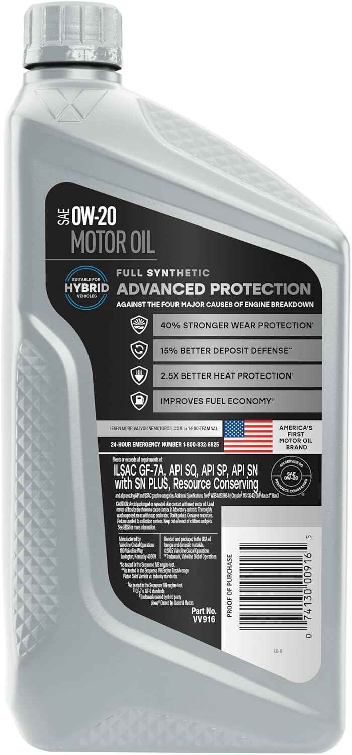 Valvoline Advanced Full Synthetic SAE 0W-20 Motor Oil 1 QT