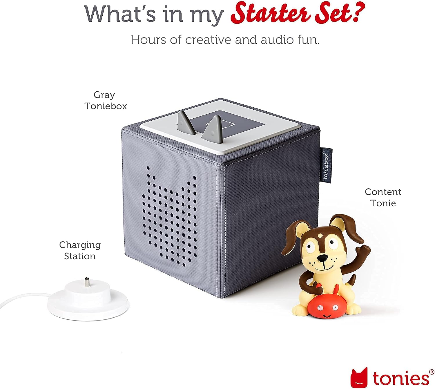 Toniebox 1 Audio Player Starter Set with Playtime Puppy - Listen, Learn, and Play with One Huggable Little Box - Gray