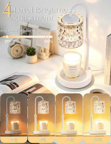 Briever Dimmable Candle Warmer Lamp with Timer, Height Adjustable Electric Candle Wax Warmer, Birthday Gifts for Women Mom, House Warming Gifts New Home Decor, Solid Wood Base, White Clear