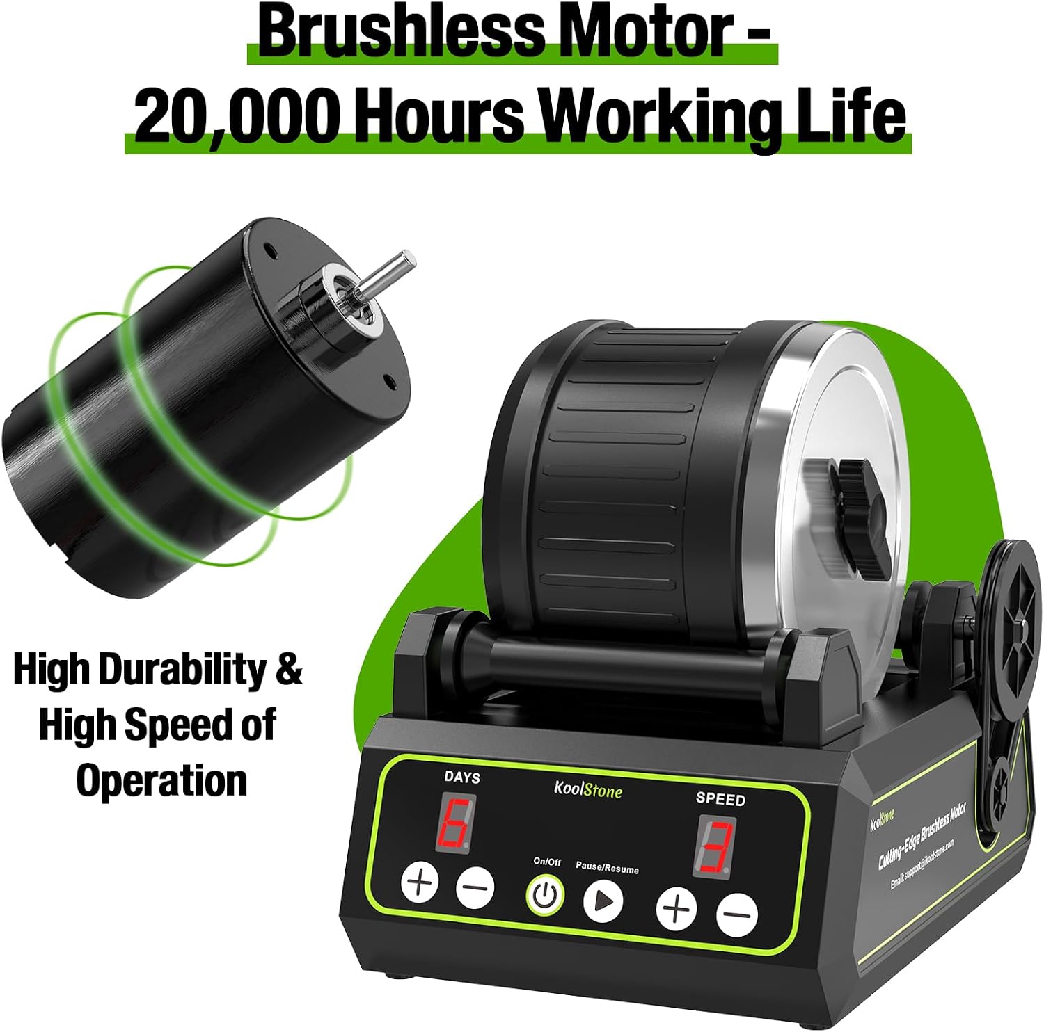 C1 Pro Brushless Rock Tumbler Kit - Professional Large 2.5LB Capacity, Up to 3X More Durable, Ultra Long Working Life Rotary Polisher with Full Accessories & Memory Function, Ideal for Adults