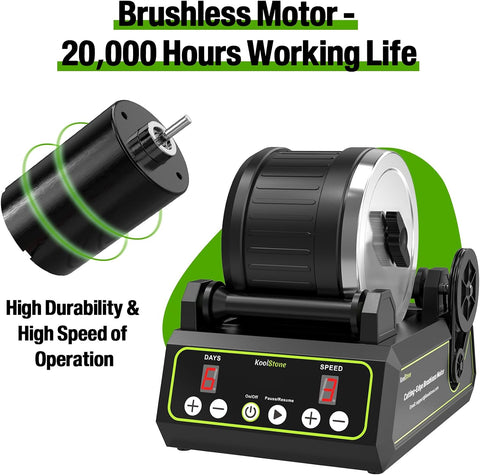 C1 Pro Brushless Rock Tumbler Kit - Professional Large 2.5LB Capacity, Up to 3X More Durable, Ultra Long Working Life Rotary Polisher with Full Accessories & Memory Function, Ideal for Adults