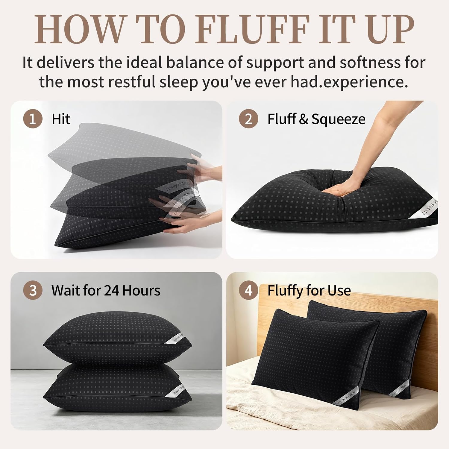 Bed Pillows for Sleeping Standard Size Set of 2, Luxury Hotel Quality Cooling Pillows, Soft Down Alternative Fill for Side Back and Stomach Sleepers（Black）