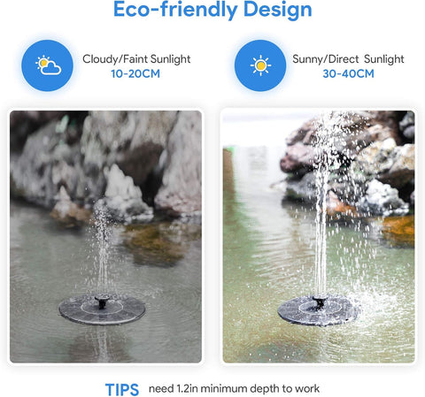 Solar Fountain, Floating Solar Powered Water Fountain Pump for Bird Bath, Garden, Pond, Pool, Outdoor (1W)
