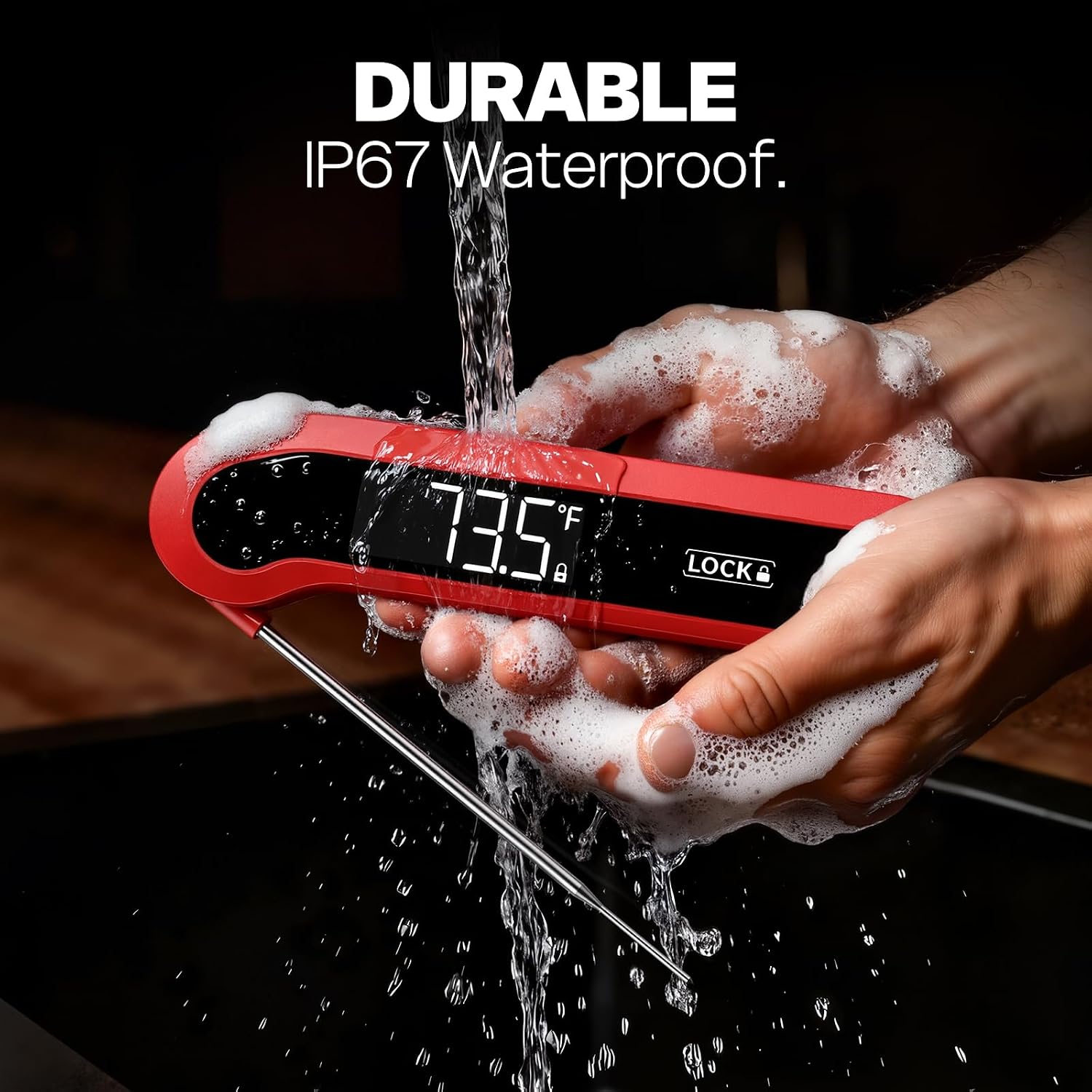 0.3 Sec Instant Read Meat Thermometer Digital for Cooking, Red