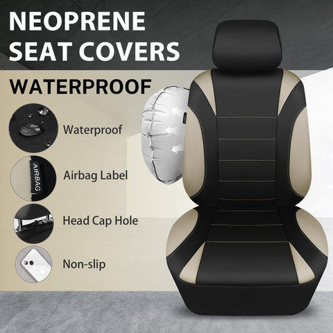 CAR PASS Neoprene EVA Waterproof car seat Covers Front Seats Only, Universal fit for SUV Vehicles Automotive with 5mm Composite EVA Inside,Airbag Compatible (Two Seats 6PCS, Black and Beige)