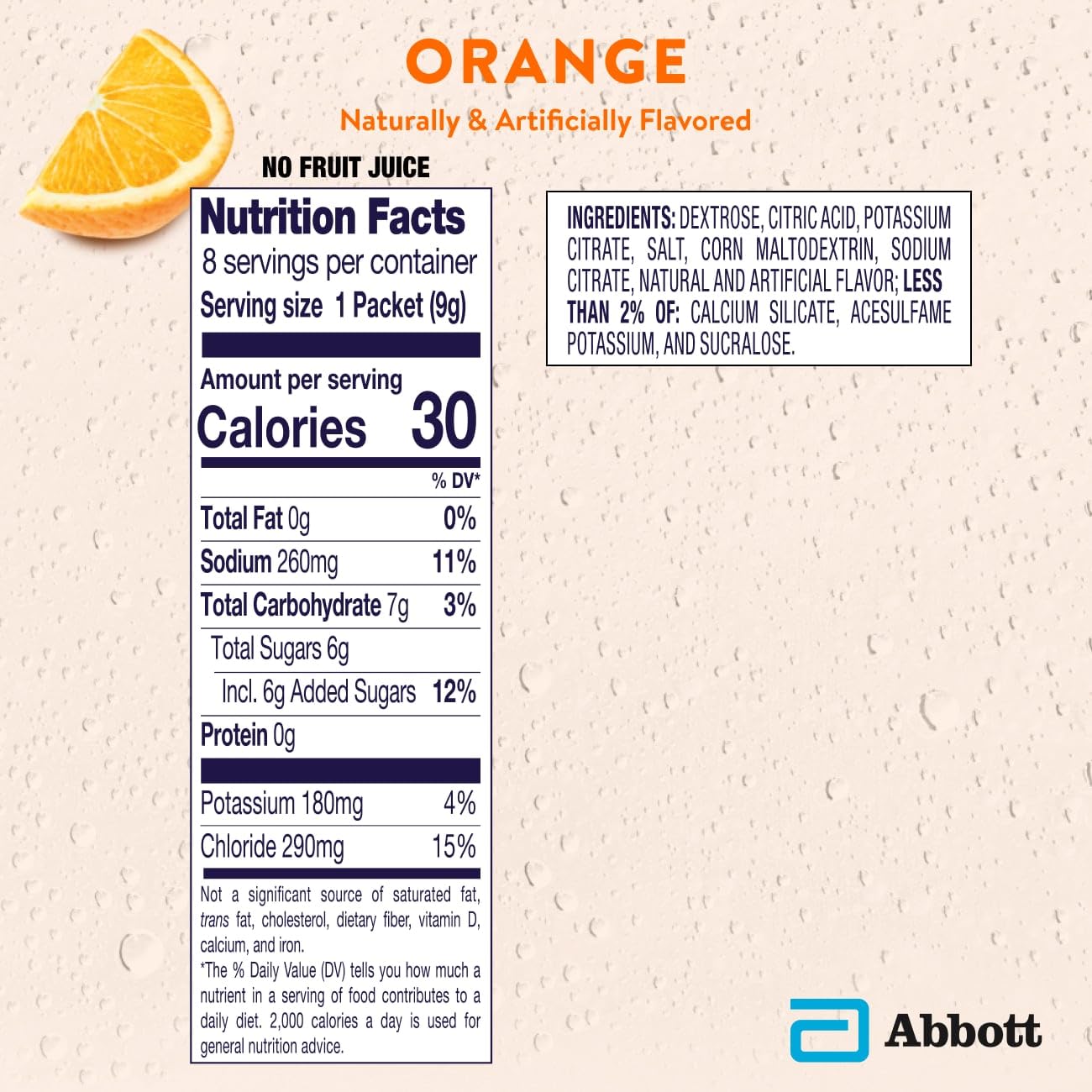 Pedialyte Electrolyte Powder, Hydration Drink for Kids & Adults, Orange, 8 Powder Packets