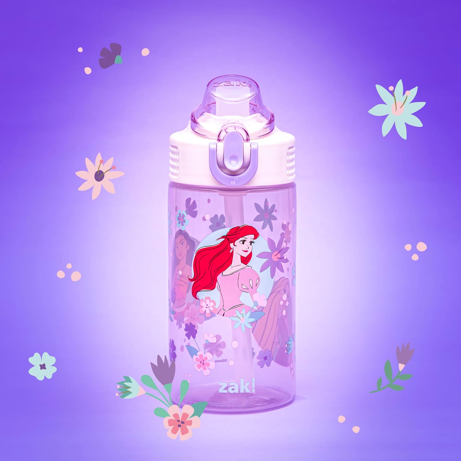 Zak Designs Disney Princess Sage 16oz Leak-Proof Straw Kids Water Bottle