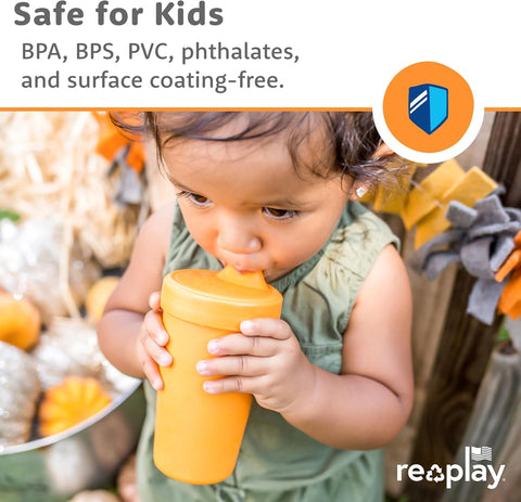 Re-Play Spill-Proof Sippy Cups for Toddlers - Kids Reusable 10 Oz Set of 4, Dishwasher & Microwave Safe, Made in USA, Cool Blues