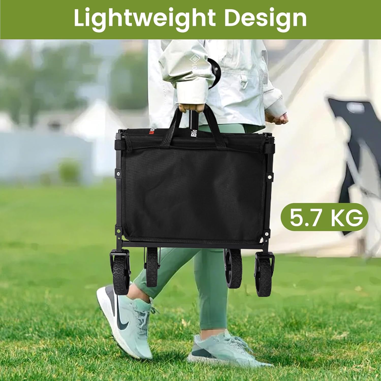 Blomoba Folding Wagon Cart with Wheels, 220lbs Utility Wagon Cart, Black