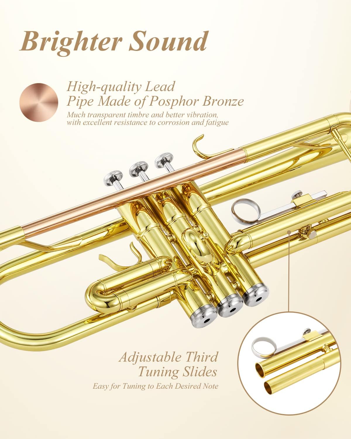 Eastar ETR-390 Standard B Flat Trumpet for Beginners Intermediate, Advanced Upgraded Trumpet Instrument with Hard Case, Cleaning Kit, 7C Mouthpiece, Gloves, Golden
