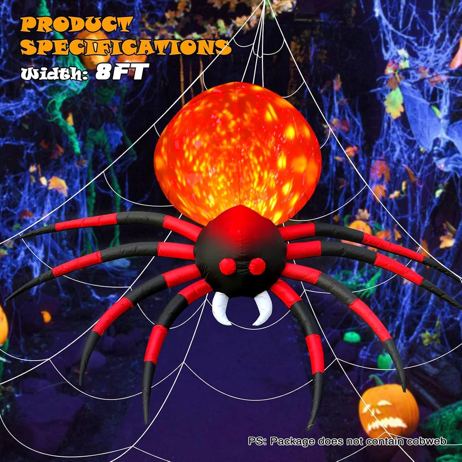 8 FT Halloween Inflatable Spider Outdoor Yard Decor with LED Rotating Flame