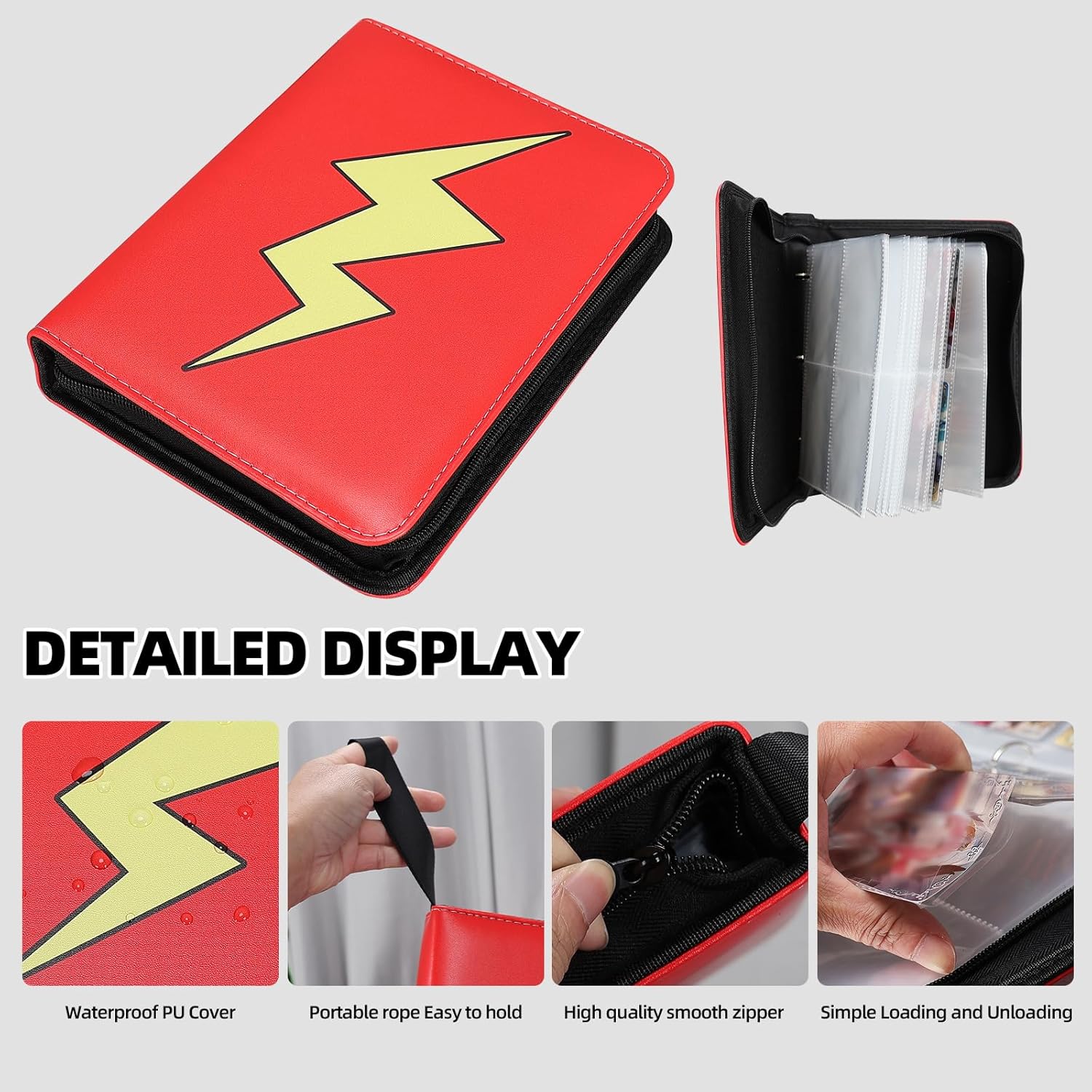 Collectible Trading Card Albums,4 Pocket Card Binder, 400 Double Sided Pocket PU Premium Zip Trading Collection Binderwith 50 Removable Sleeves, Card Folder forTCG, Sports Cards (Blue yellow)