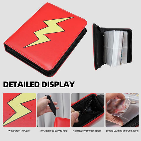 Collectible Trading Card Albums,4 Pocket Card Binder, 400 Double Sided Pocket PU Premium Zip Trading Collection Binderwith 50 Removable Sleeves, Card Folder forTCG, Sports Cards (Blue yellow)