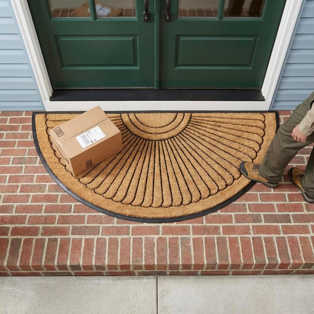 Kempf Sunburst Half Round Coco Coir Doormat, 30" x 48" - Large Natural Fiber Semi-Circle Welcome Mat with Non-Slip Rubber Backing - Heavy Duty Outdoor Entrance Mat for Front Door & Porch