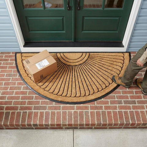 Kempf Sunburst Half Round Coco Coir Doormat, 30" x 48" - Large Natural Fiber Semi-Circle Welcome Mat with Non-Slip Rubber Backing - Heavy Duty Outdoor Entrance Mat for Front Door & Porch