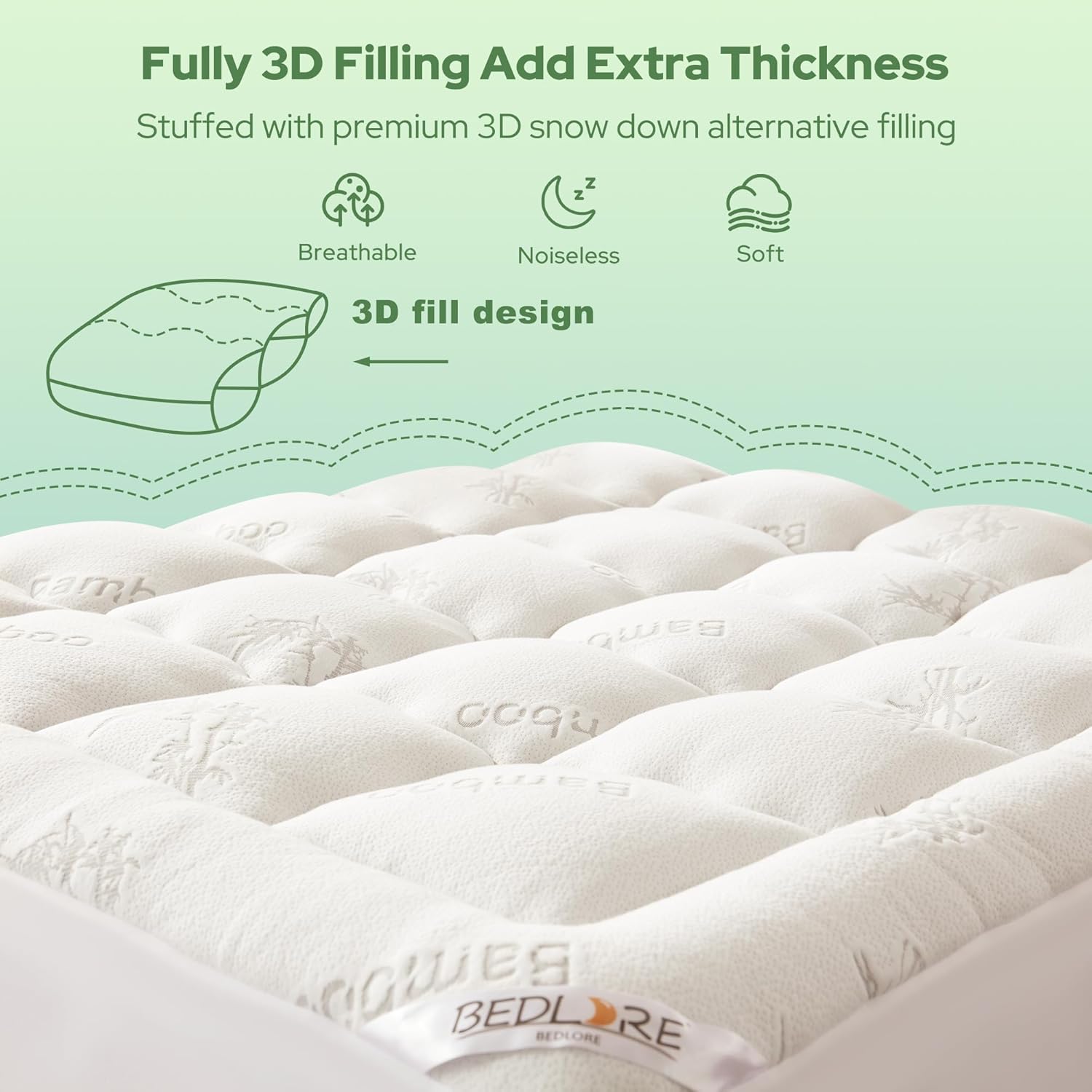 BEDLORE Twin Mattress Topper , Thick Pillow Top Mattress Pad