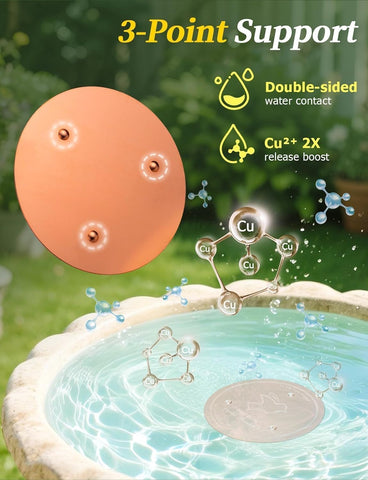 Mellbree Bird Bath Copper Disc, 0.6mm Reinforced 99.99% Pure Copper Cleaning Disk for Physical Safe Clean Water All-Season, Universal Fit for Outdoor Birdbaths, Bowl, Bird Bath Solar