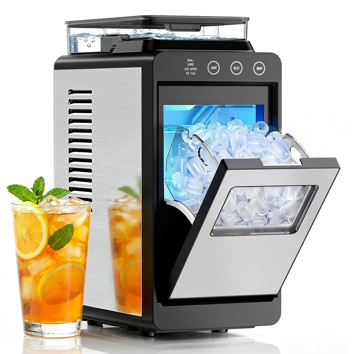 Antarctic Star Ice Maker, Portable Ice Machine with Self-Cleaning Function, 8 Cubes in 6 Mins Fast Countertop Ice Making, Compact Ice Cube Maker for Home, Kitchen, RV, Travel, Steel