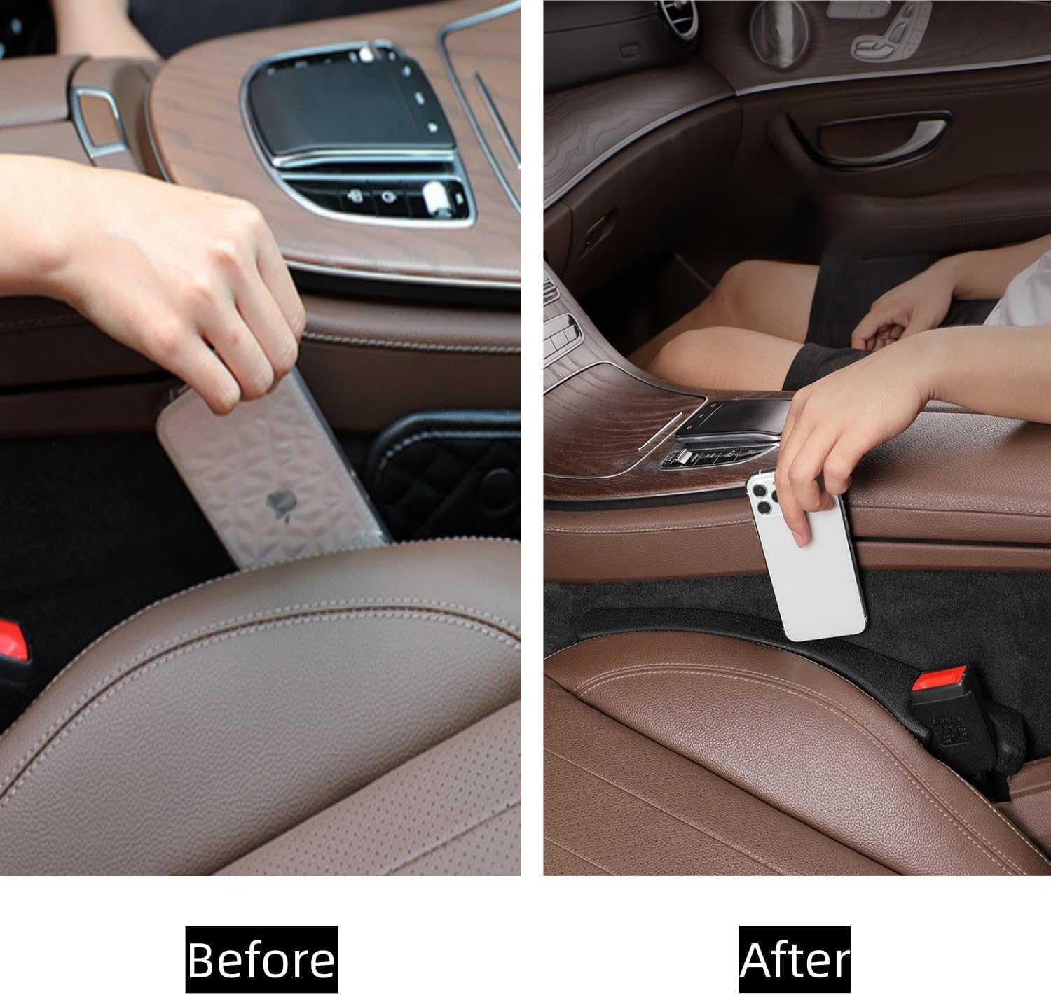 Hiseanllo Car Seat Gap Filler 2 Pack, Universal Fit PU Leather Car Seat Gap Plug to Fill The Gap Between Seat and Console, Car Seat Crevice Blocker Stop Things from Dropping