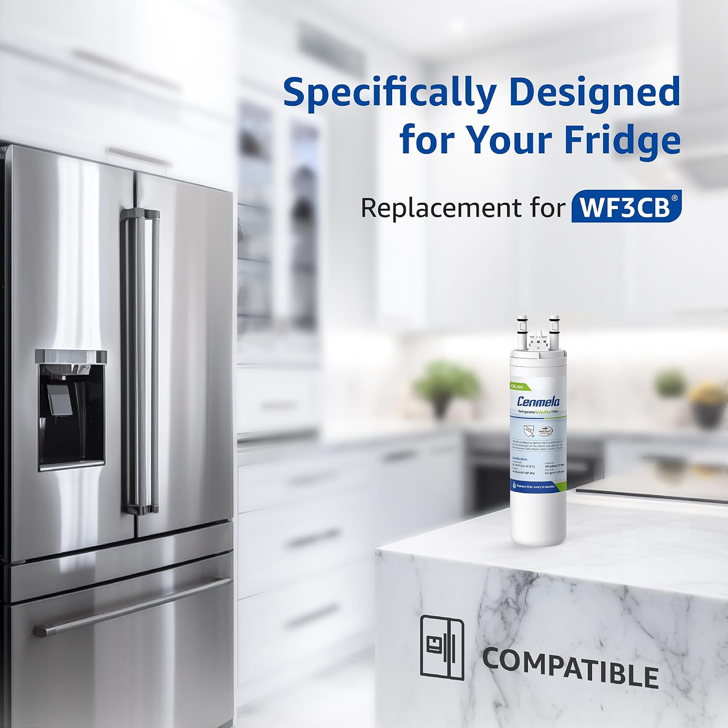 WF3CB Replacement Water Filter, Compatible with Frigidaire WF3CB, Pure Source 3, 706465, 242069601, 242086201, 242017800, WF425, Height 9 inches, Pack of 2