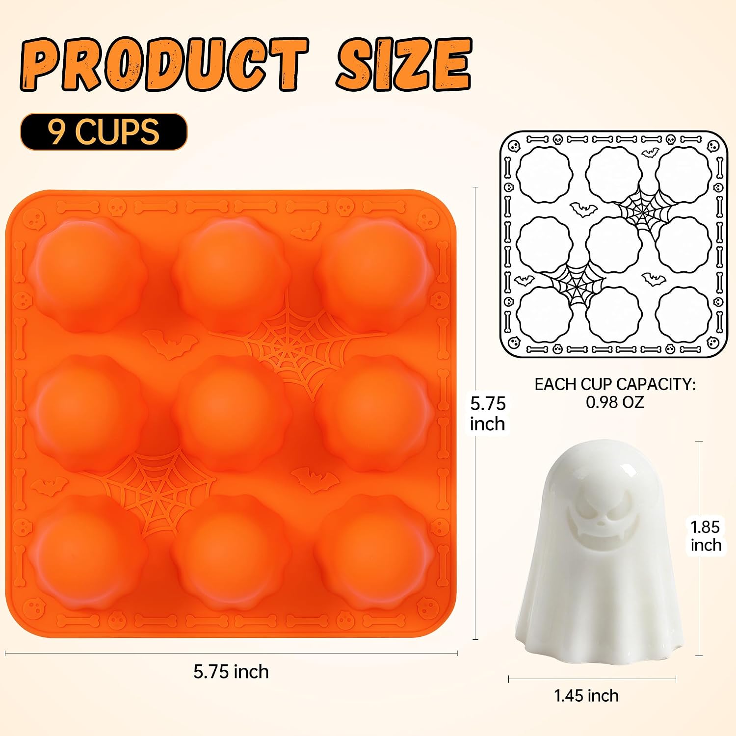 KASHME 2 Packs Halloween Silicone Molds, 9-Cavity 3D Ghost Silicone Mold