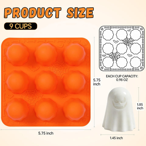 KASHME 2 Packs Halloween Silicone Molds, 9-Cavity 3D Ghost Silicone Mold