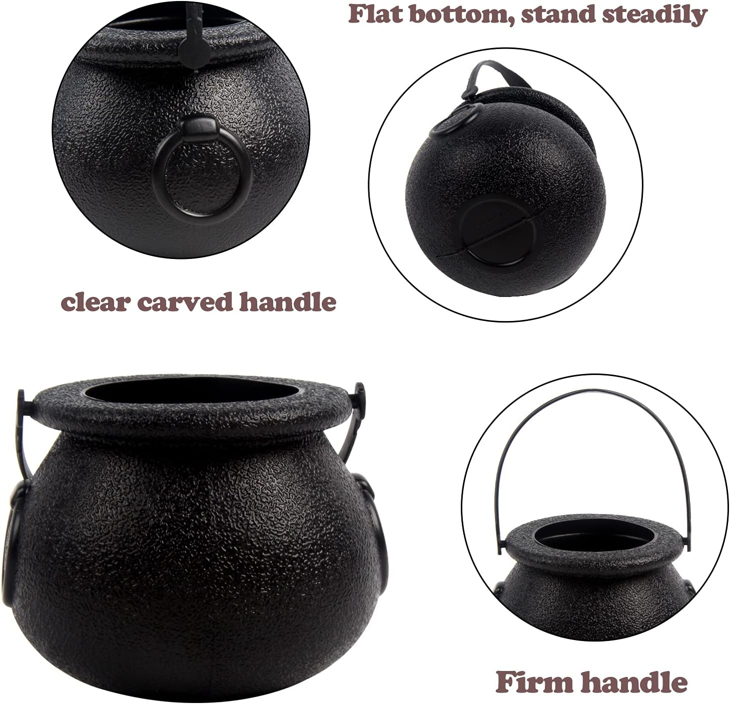 DIYASY Mini Plastic Cauldron,12 Pcs Witch Calderon Pot Black Buckets with Handle for Kids Halloween Candy St. Patrick's Coins Holder & Party Favors