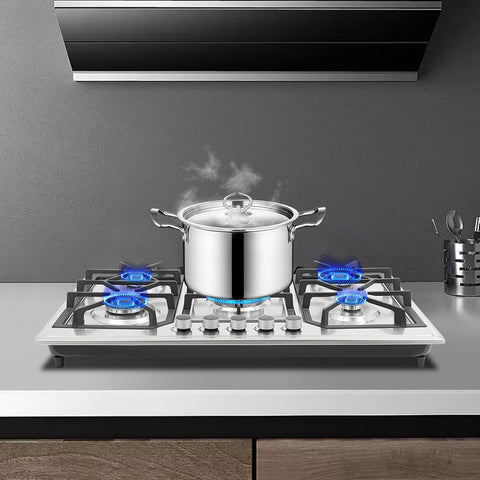 5 Burners Gas Cooktop, 34 Inch Built-in Gas Stove Top Stainless Steel LPG/NG Convertible Gas Hob with Flameout Protection for Camping, RV, Apartment