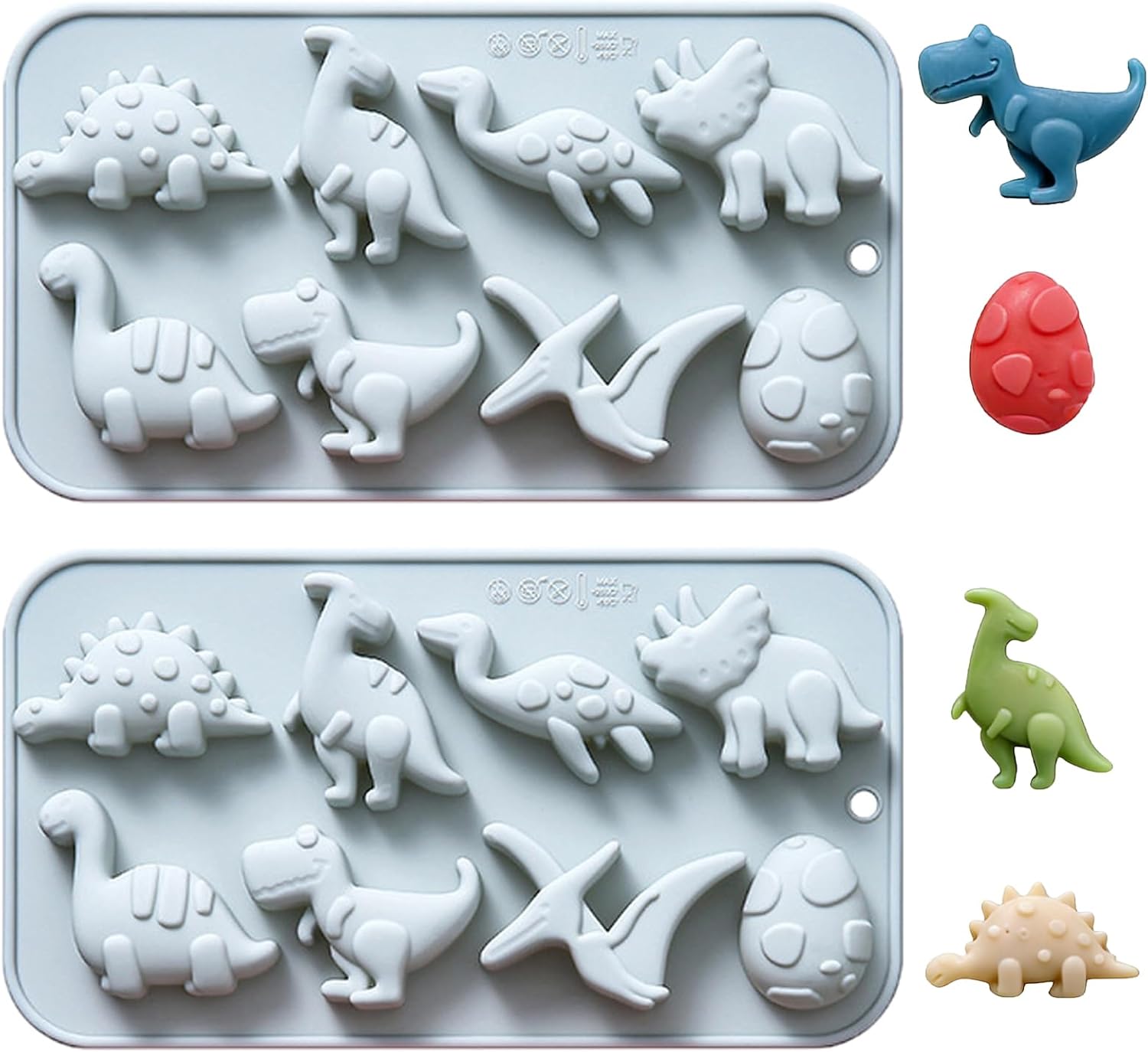 2PCS Silicone Dinosaur Theme Molds, 8 Cavity, Blue