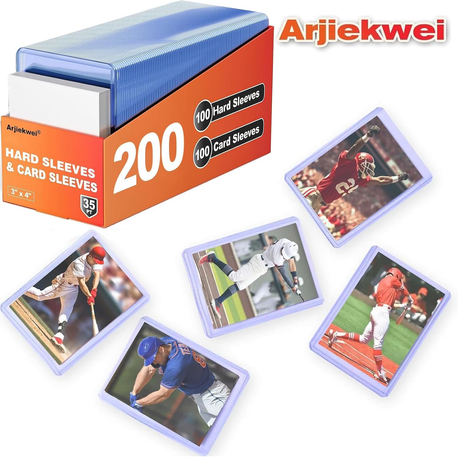 200 Card Sleeves Hard Plastic, Arjiekwei 3"X 4" Trading Card Holder, 35PT
