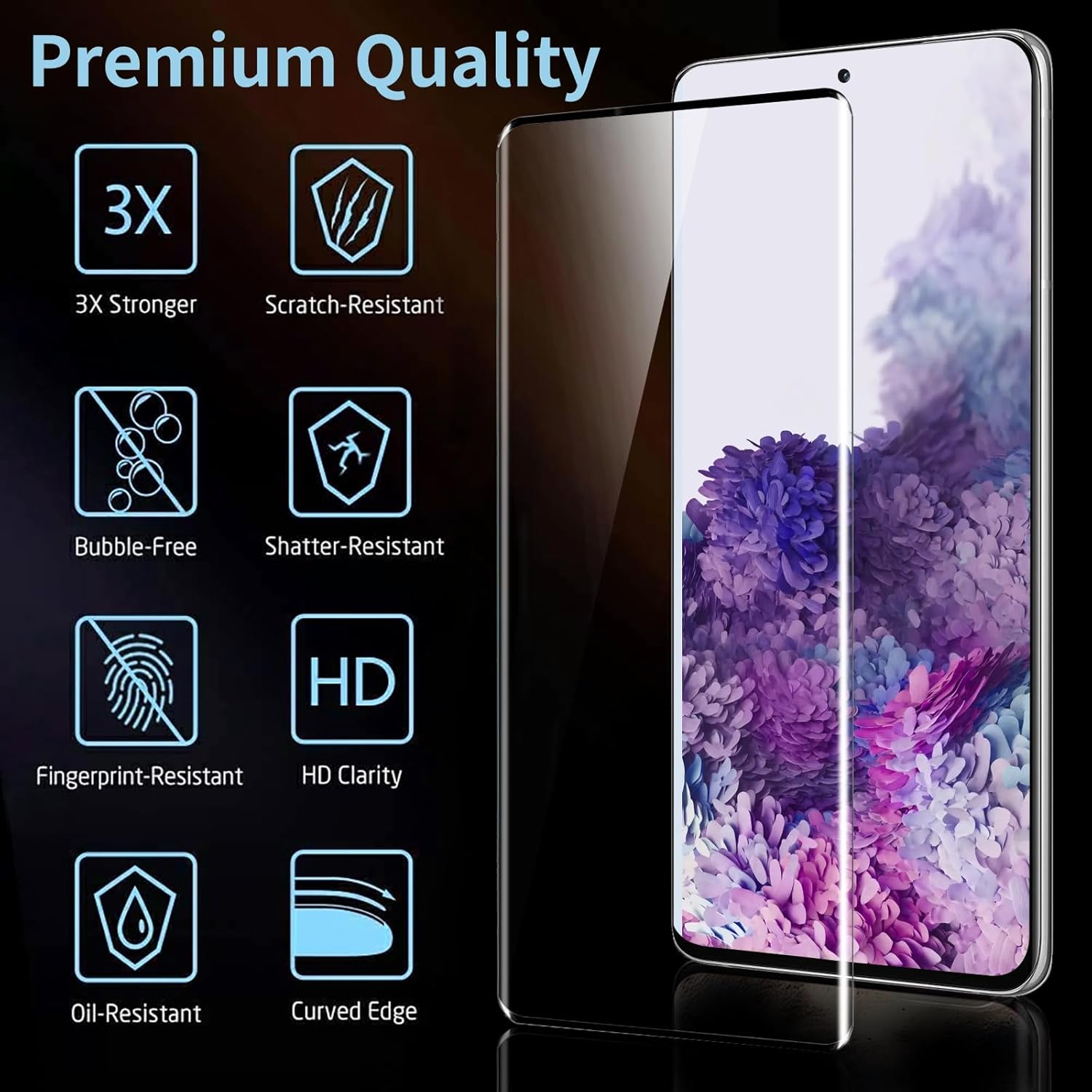 3 Pack Galaxy S20 Plus Screen Protector, HD Clear Tempered Glass, Fingerprint Unlock, 3D Curved, Scratch Resistant, No Bubble for Samsung Galaxy S20 Plus 5G Glass Screen Protector