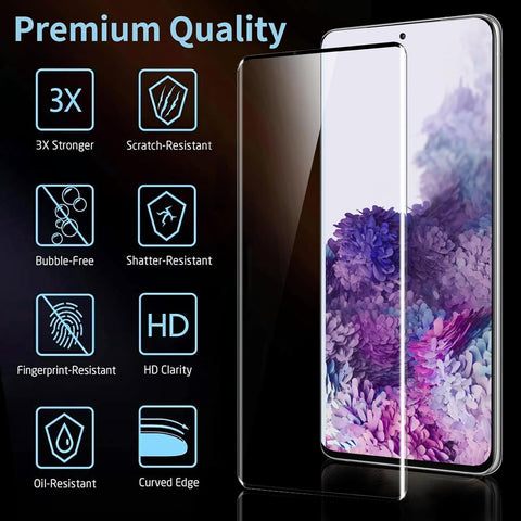 3 Pack Galaxy S20 Plus Screen Protector, HD Clear Tempered Glass, Fingerprint Unlock, 3D Curved, Scratch Resistant, No Bubble for Samsung Galaxy S20 Plus 5G Glass Screen Protector