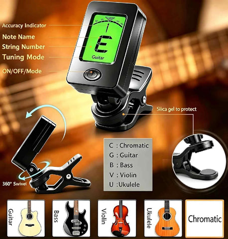 Guitar Tuner Clip On Ukulele Tuners for All Instruments Guitar Bass Ukulele Violin banjo (Tuner 1 Pack)